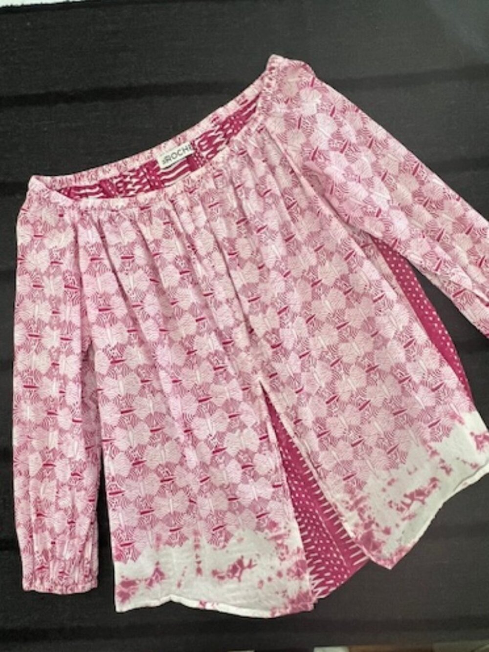 Gorgeous St. Roche Pink Batik Cotton Top, Size Small